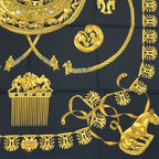 Hermes Carre 90 Les Cavaliers D'or Yellow Gold Knight Scarf Silk Black