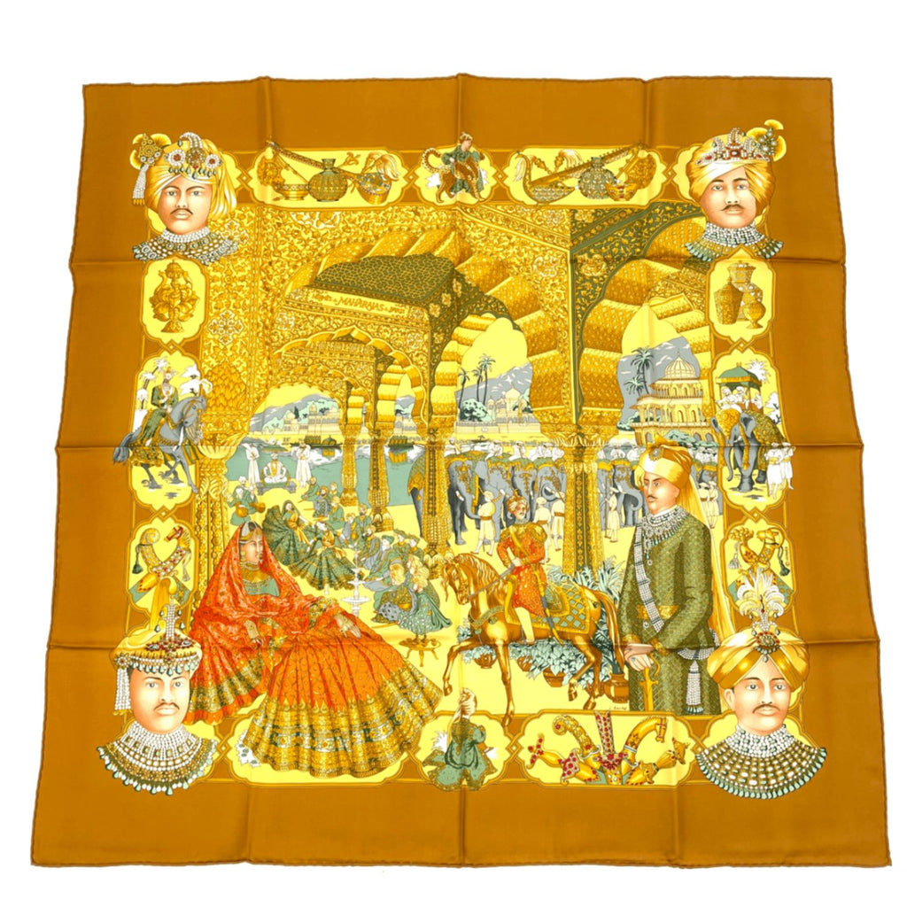 Hermes Carre 90 Silk Scarf Splendeur Des Maharajas Yellow Multicolor