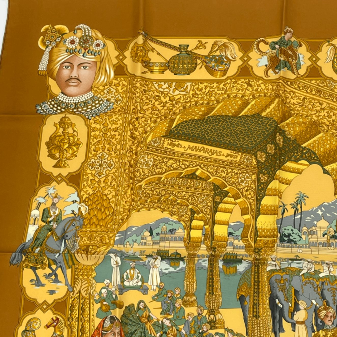 Hermes Carre 90 Silk Scarf Splendeur Des Maharajas Yellow Multicolor