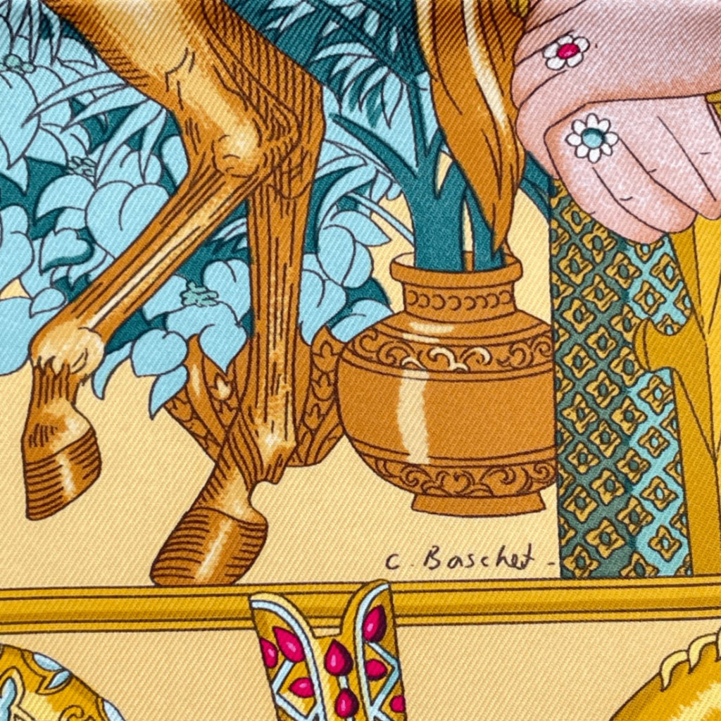 Hermes Carre 90 Silk Scarf Splendeur Des Maharajas Yellow Multicolor
