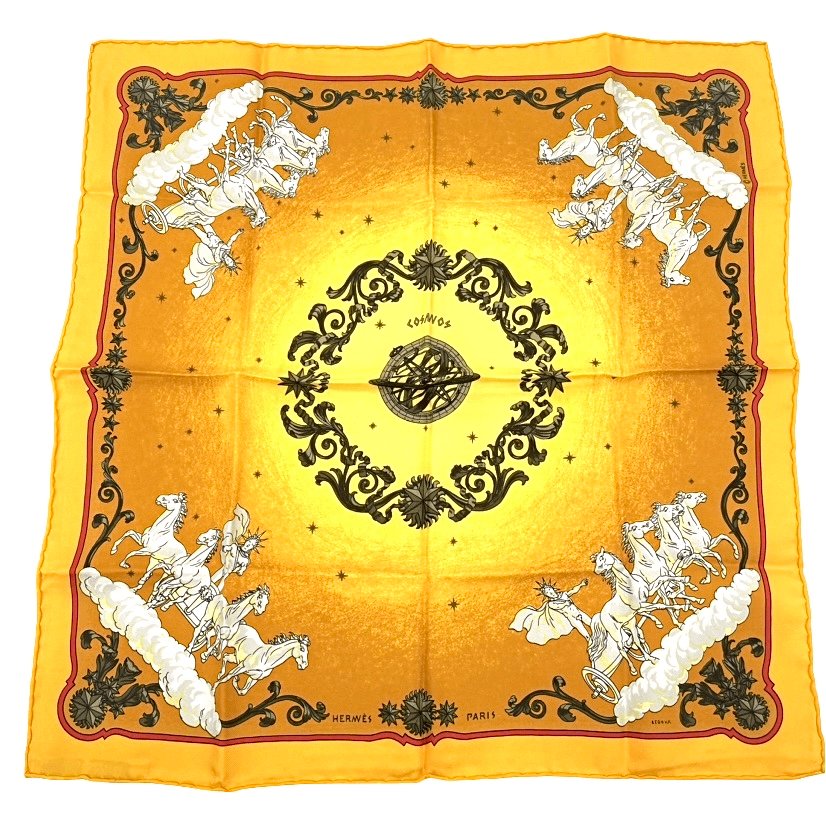 Hermes Scarf Cosmos Space Viewing Silk Orange Multicolor