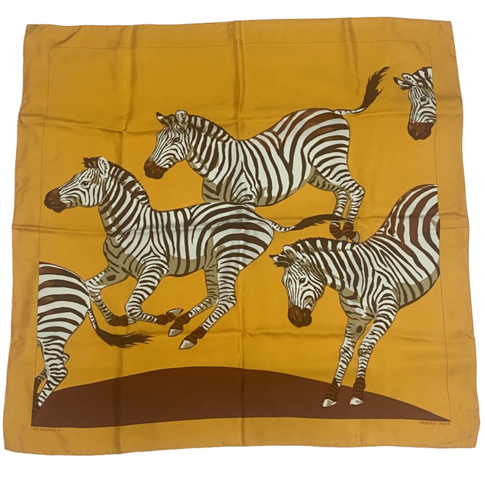 Hermes le Zebres Zebra Scarf Silk Carre 90 Orange