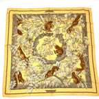 Hermes Carre 90 Casse Noisette Nutcracker Squirrel Pattern Nut Scarf Silk Yellow
