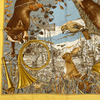 Hermes Carre 90 Chasse Au Bois Forest Hunting Yellow Scarf Silk