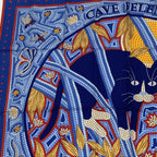 Hermes Carre 90 Cave Felem Beware Of Cats Scarf Silk 100% Multicolor
