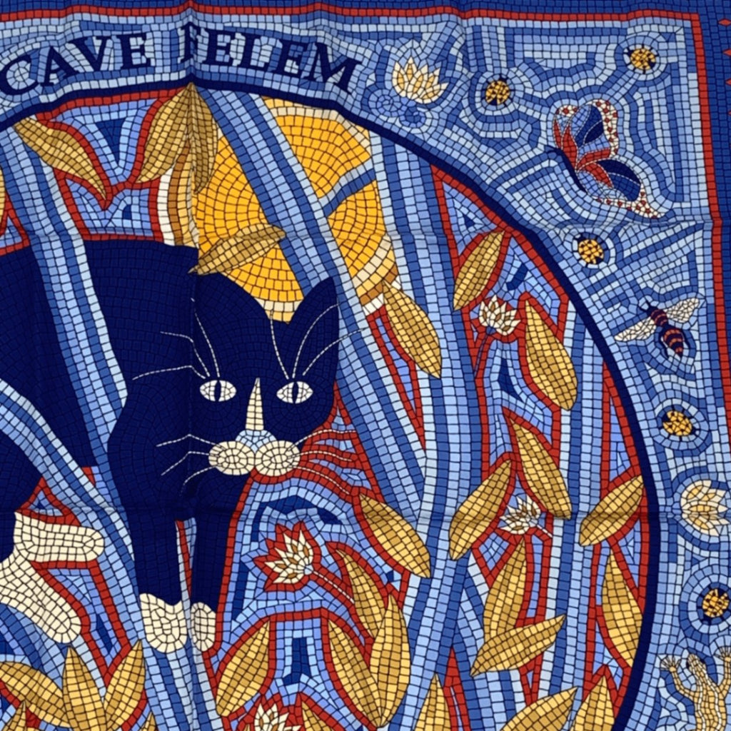 Hermes Carre 90 Cave Felem Beware Of Cats Scarf Silk 100% Multicolor