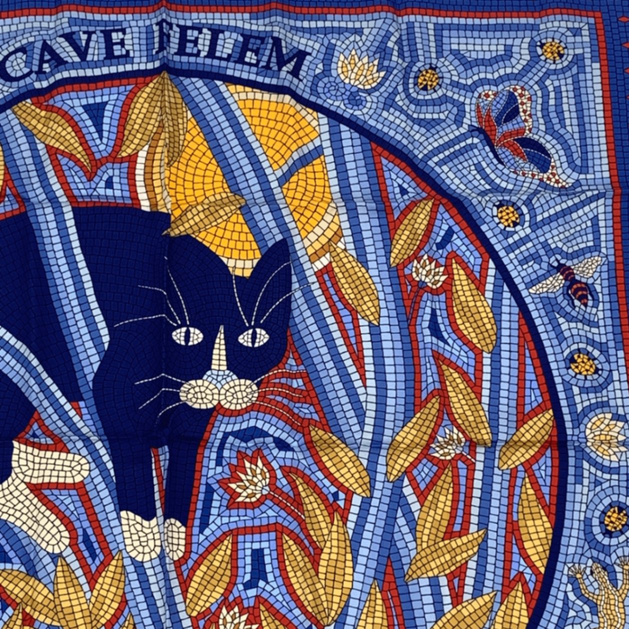 Hermes Carre 90 Cave Felem Beware Of Cats Scarf Silk 100% Multicolor