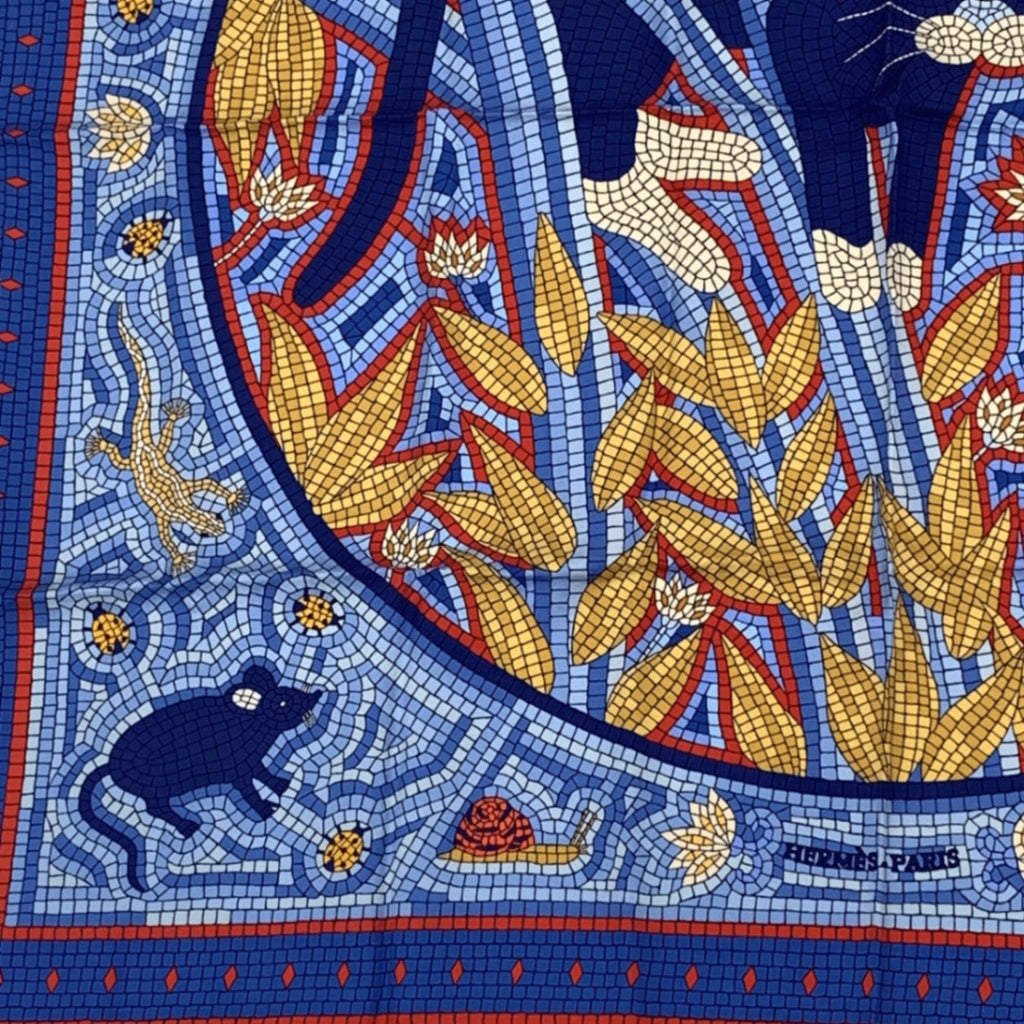 Hermes Carre 90 Cave Felem Beware Of Cats Scarf Silk 100% Multicolor