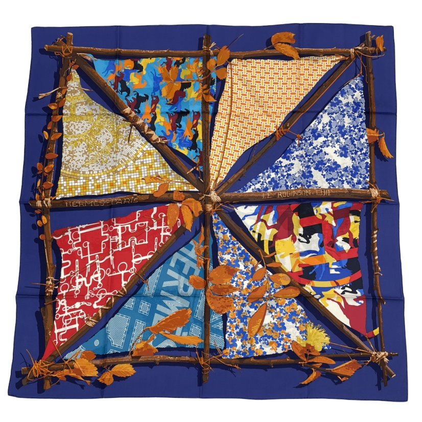 Hermes Carre 90 Chic Robinson le Scarf Silk Blue