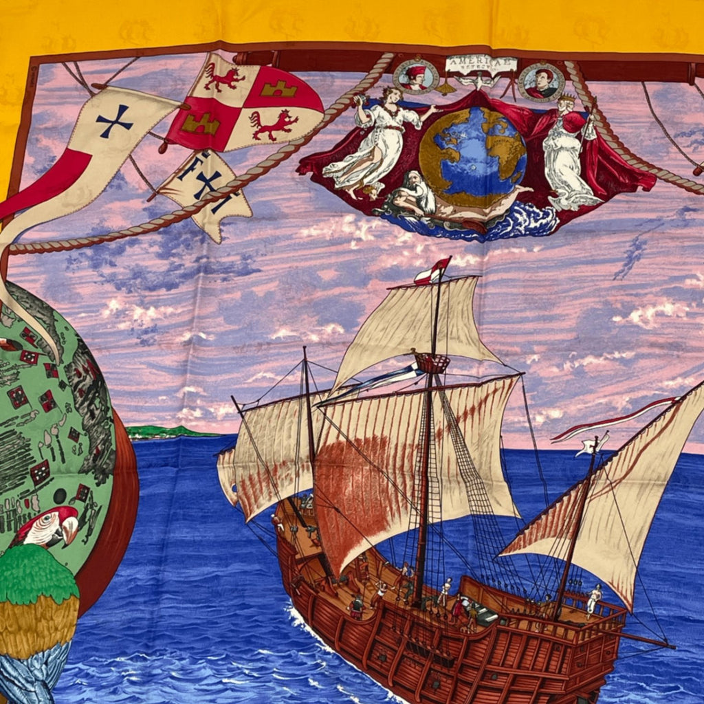 Hermes Scarf Carre 90 Silk Christophe Colomb Decouvre 1 Amerique 12 Octobre