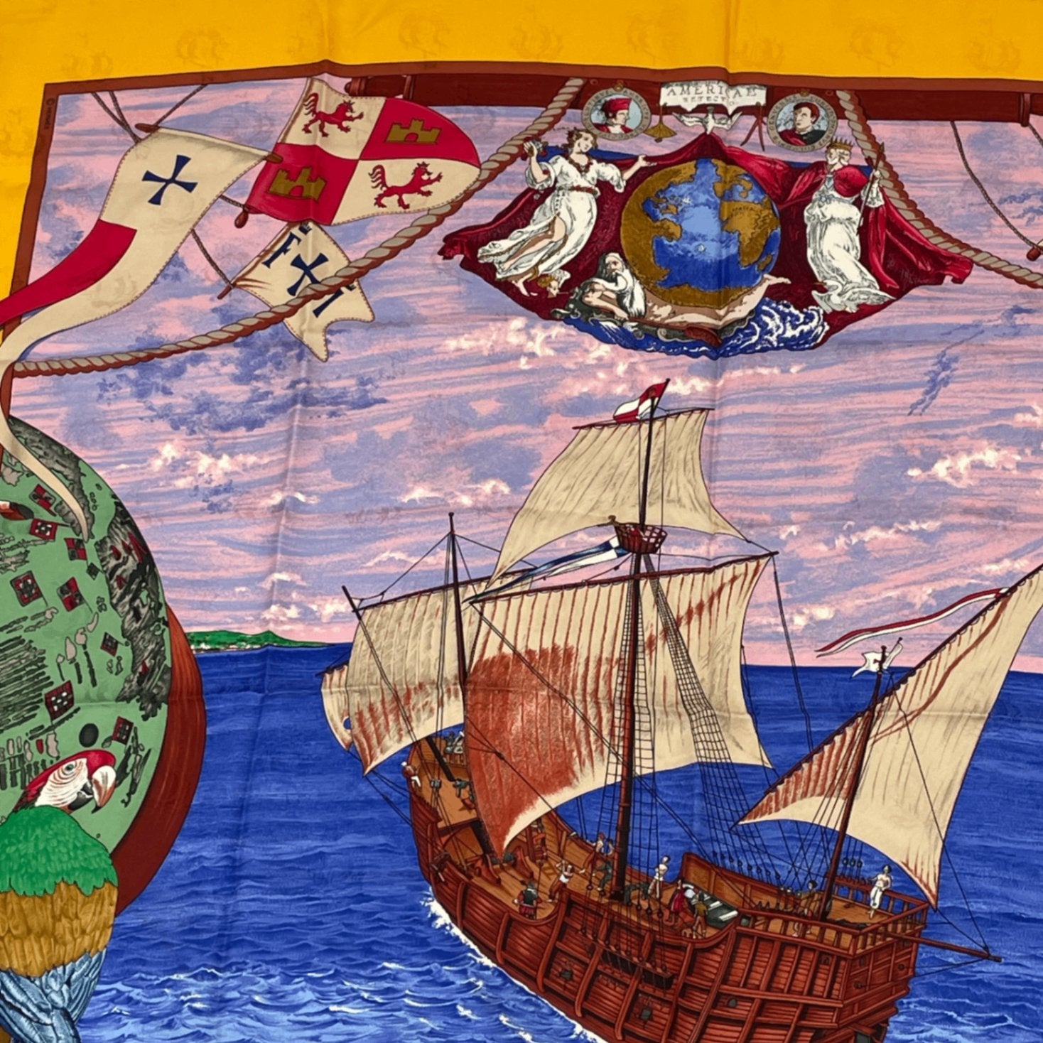 Hermes Scarf Carre 90 Silk Christophe Colomb Decouvre 1 Amerique 12 Octobre