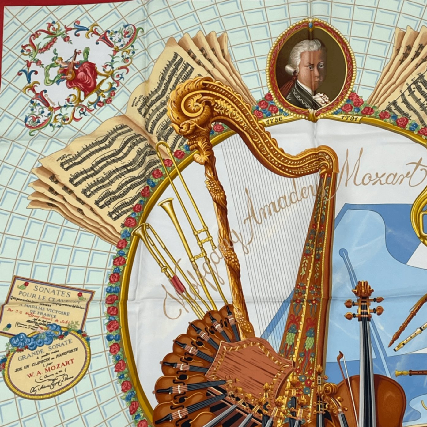 Hermes Carre 90 Wolfgang Amadeus Mozart Hymn To Silk Scarf Multicolor
