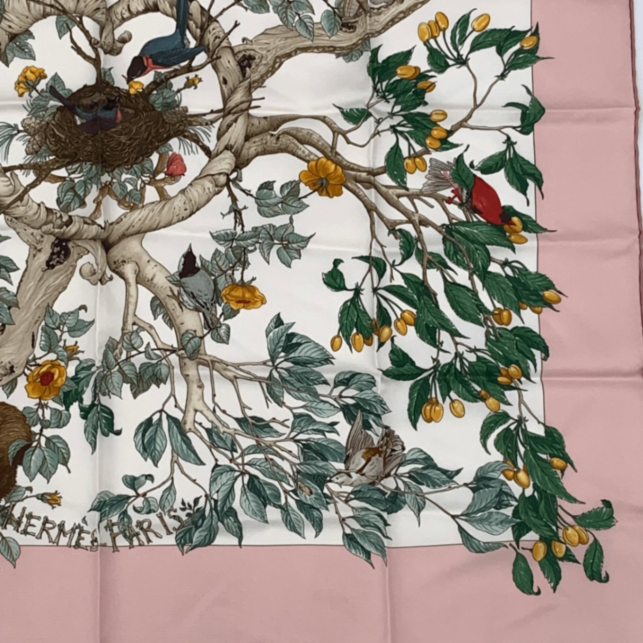 Hermes Carre 90 Coeur Des Bois In The Forest Pink Silk 100% Scarf