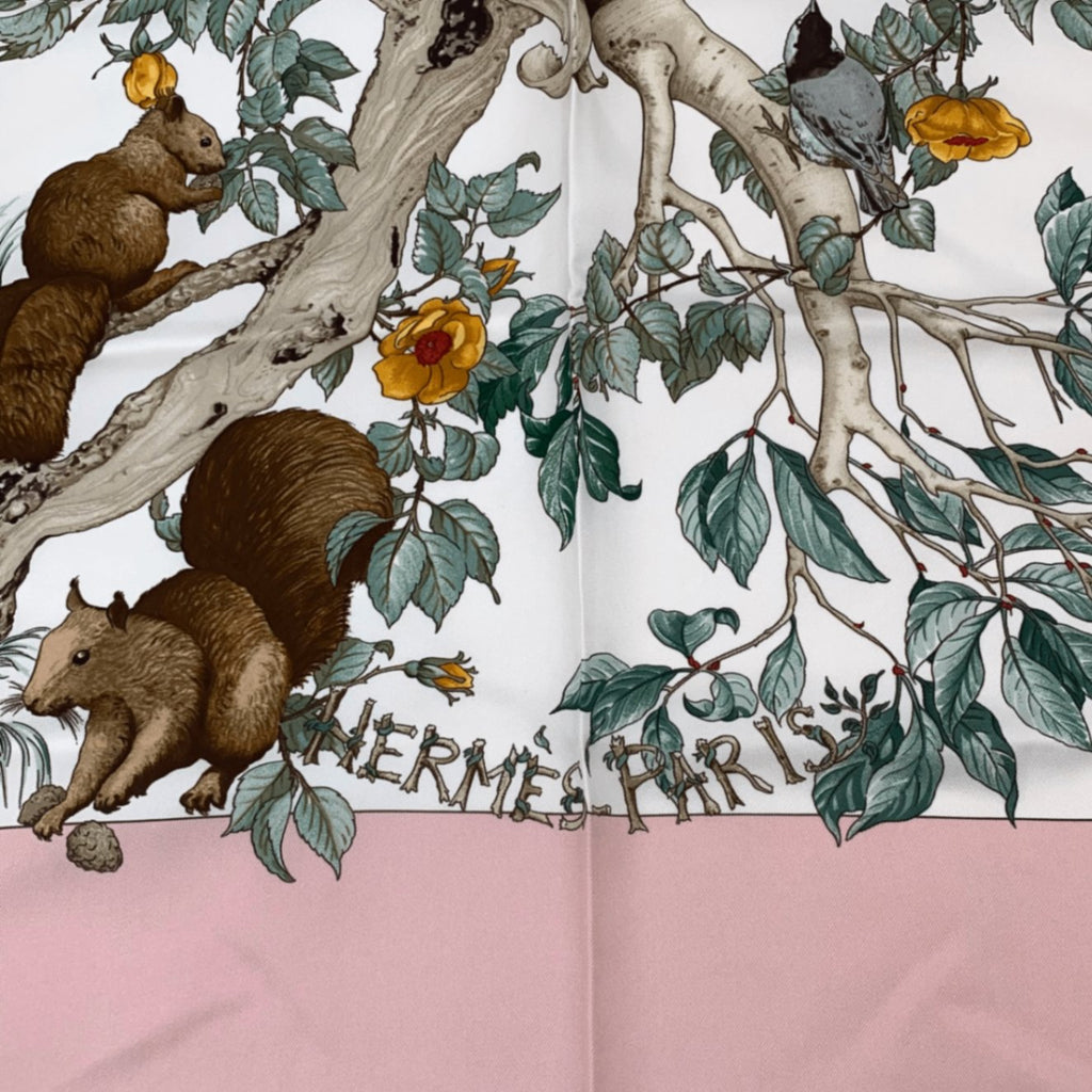 Hermes Carre 90 Coeur Des Bois In The Forest Pink Silk 100% Scarf