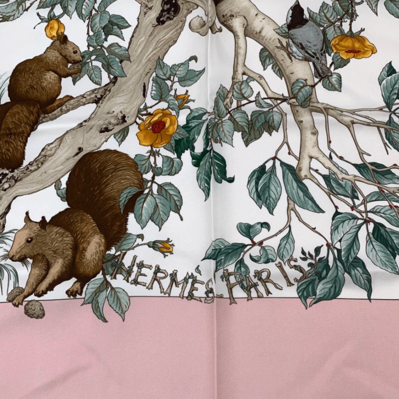 Hermes Carre 90 Coeur Des Bois In The Forest Pink Silk 100% Scarf