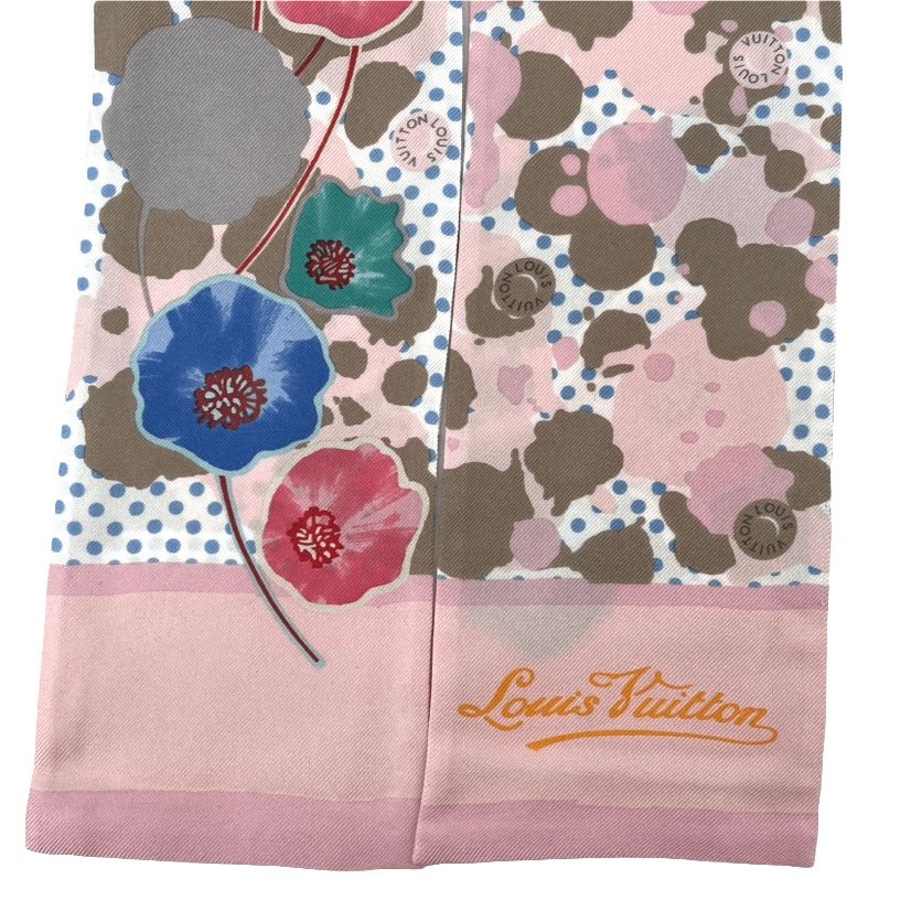 Louis Vuitton Flower Polka Dot Bandeau Scarf Silk Twilly Pink