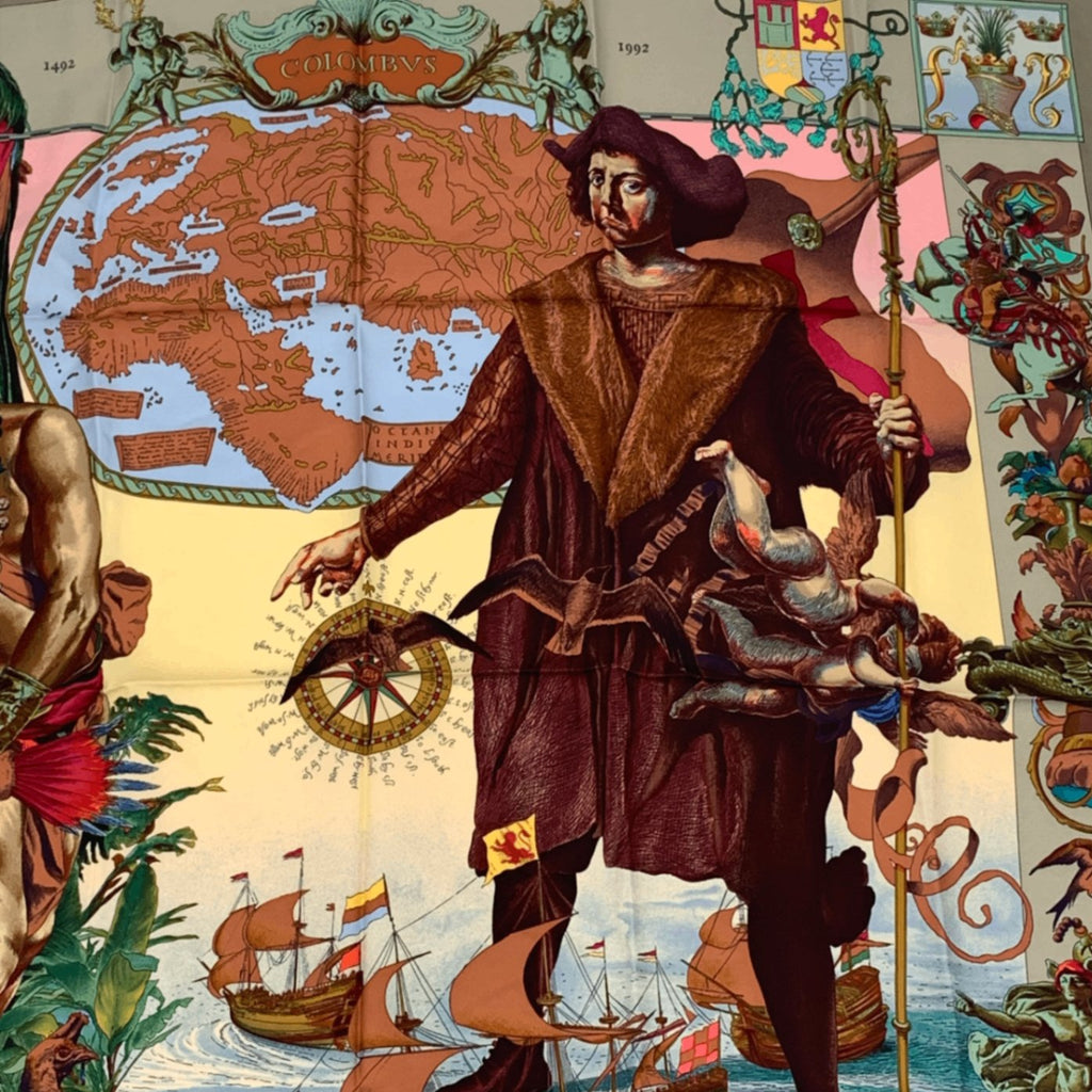 Hermes Carre 90 Scarf Les Ameriques Americas Columbus Silk Multicolor