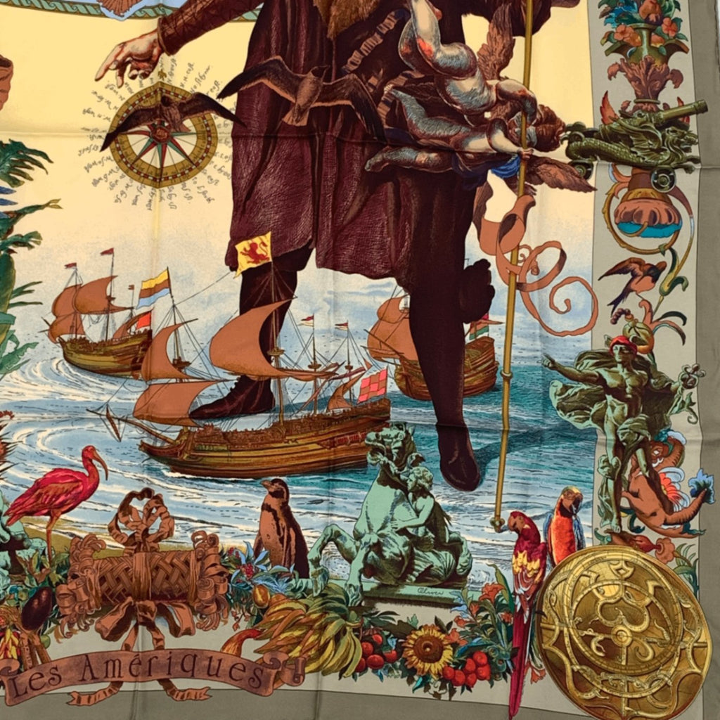 Hermes Carre 90 Scarf Les Ameriques Americas Columbus Silk Multicolor