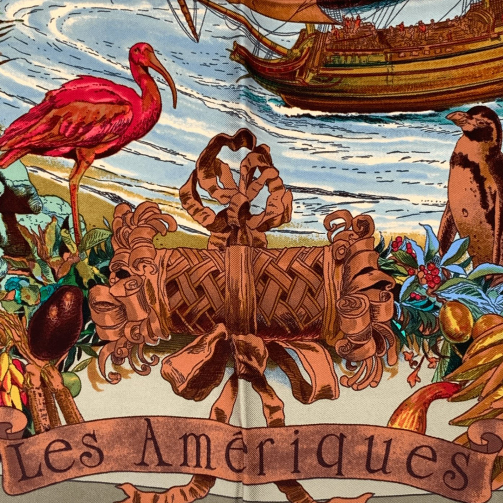 Hermes Carre 90 Scarf Les Ameriques Americas Columbus Silk Multicolor