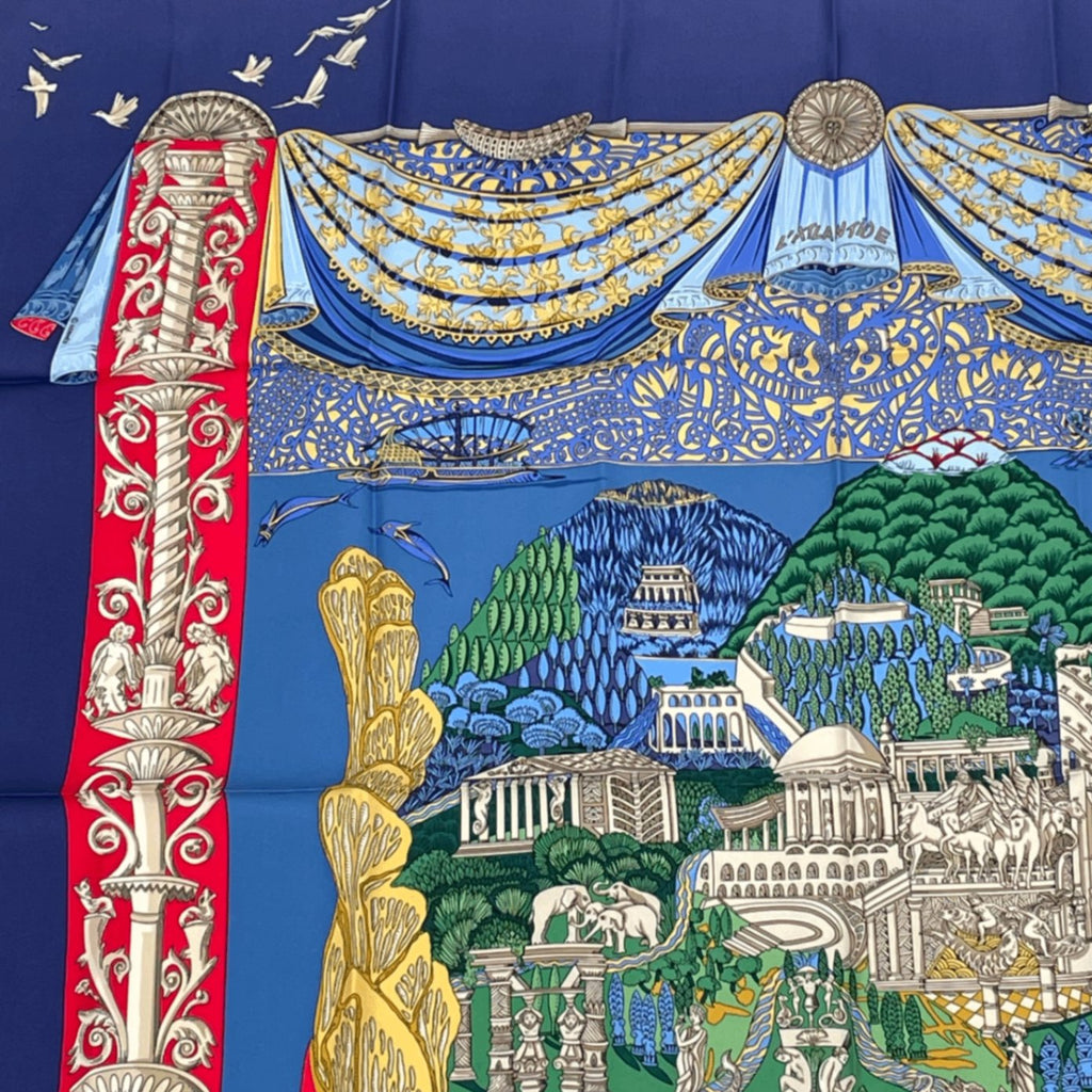Hermes Carre 90 L Atlantide Atlantis Silk Scarf Navy