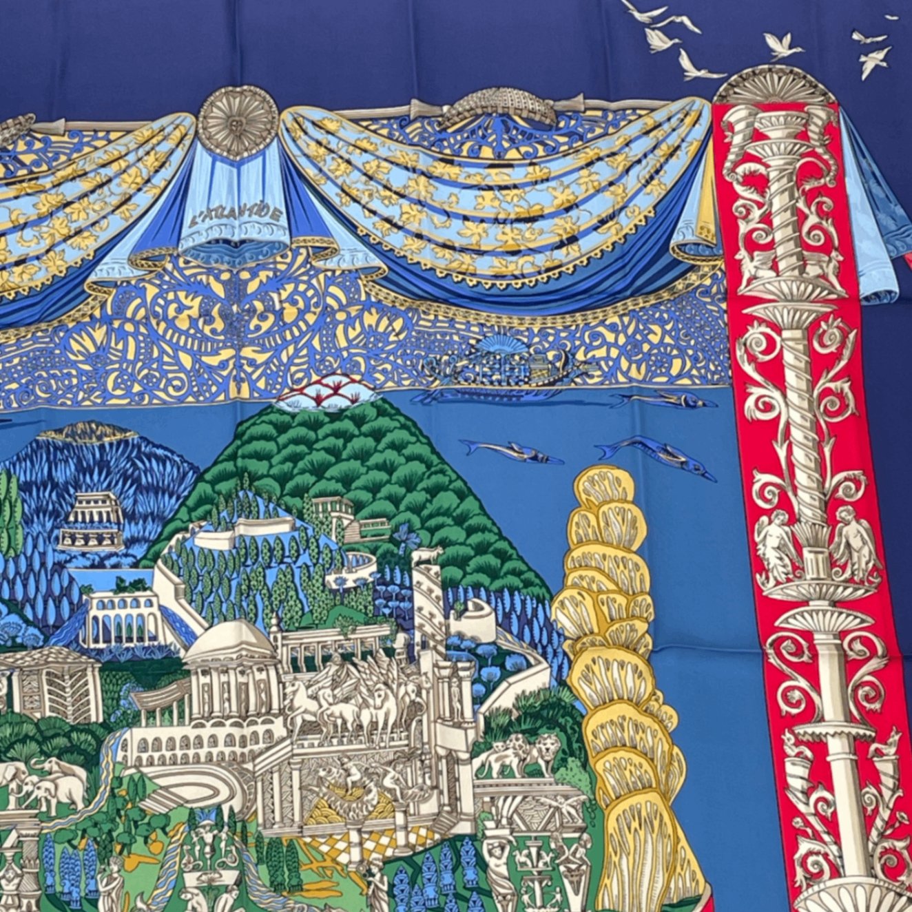 Hermes Carre 90 L Atlantide Atlantis Silk Scarf Navy
