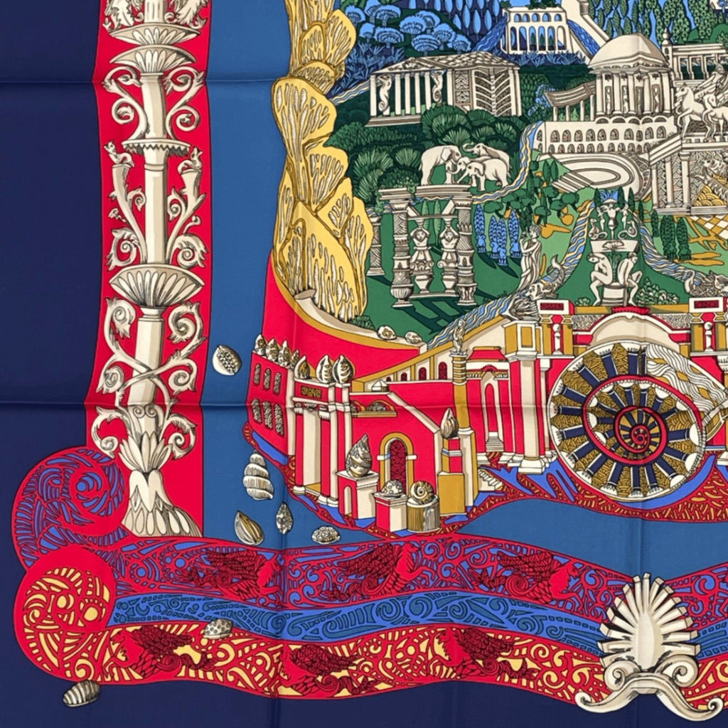Hermes Carre 90 L Atlantide Atlantis Silk Scarf Navy