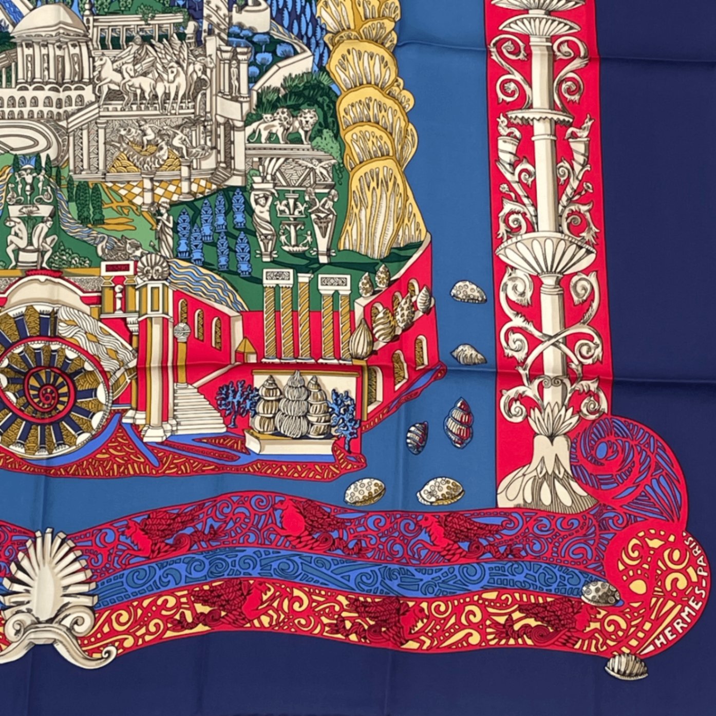 Hermes Carre 90 L Atlantide Atlantis Silk Scarf Navy