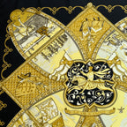 Hermes Scarf Carre 90 Scene With Horses la Vie A Cheval Gold Black