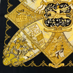 Hermes Scarf Carre 90 Scene With Horses la Vie A Cheval Gold Black