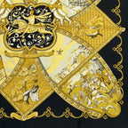 Hermes Scarf Carre 90 Scene With Horses la Vie A Cheval Gold Black