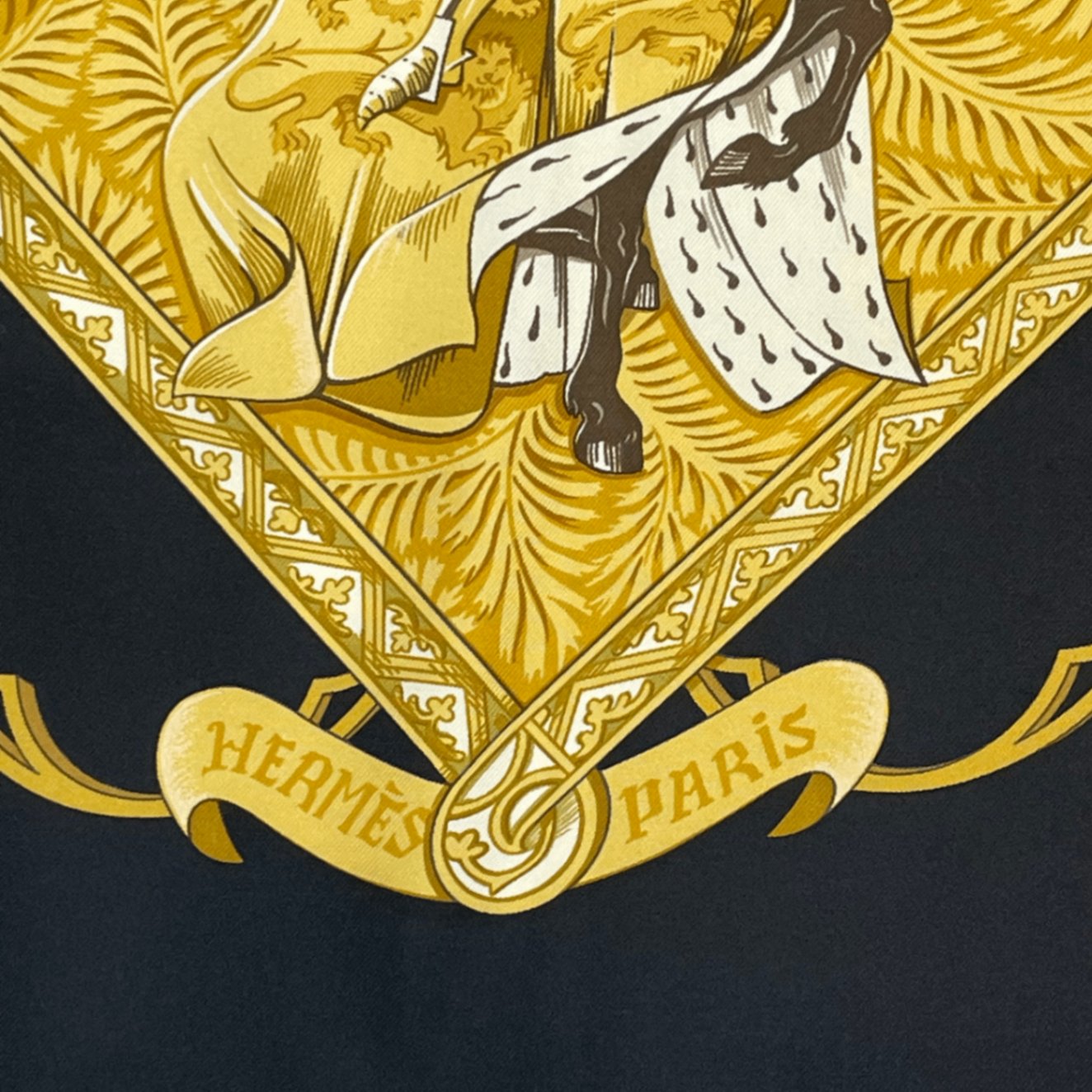 Hermes Scarf Carre 90 Scene With Horses la Vie A Cheval Gold Black
