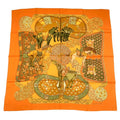 Hermes Carre 90 Art Des Steppes Step Art Horse Scarf Silk Orange