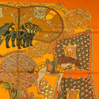 Hermes Carre 90 Art Des Steppes Step Art Horse Scarf Silk Orange