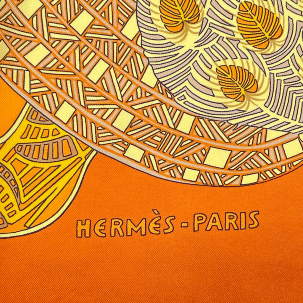 Hermes Carre 90 Art Des Steppes Step Art Horse Scarf Silk Orange