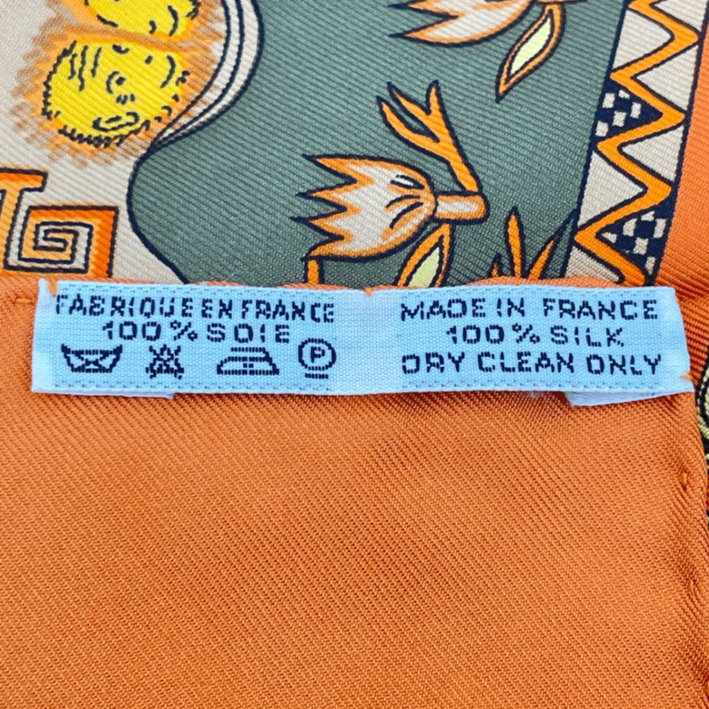Hermes Carre 90 Art Des Steppes Step Art Horse Scarf Silk Orange