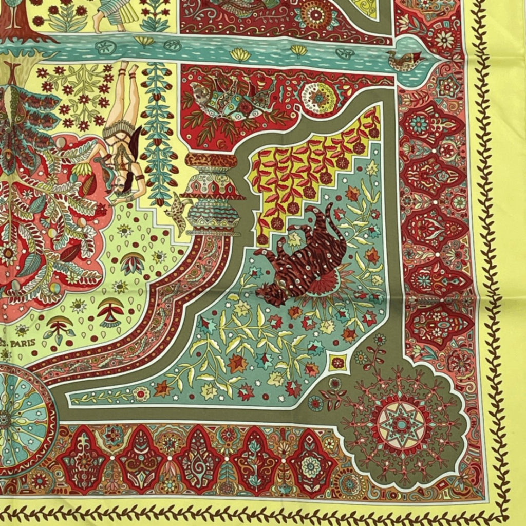 Hermes Carre 90 Silk Scarf Aux Portes du Palais Royal Palace Door Green
