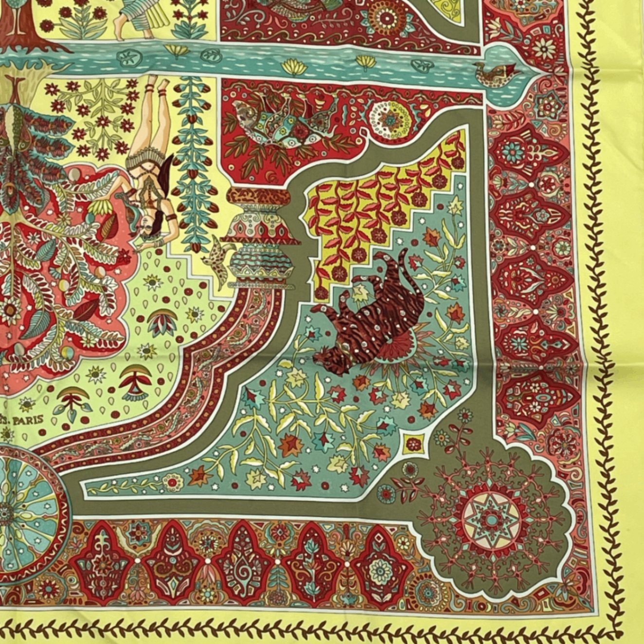 Hermes Carre 90 Silk Scarf Aux Portes du Palais Royal Palace Door Green