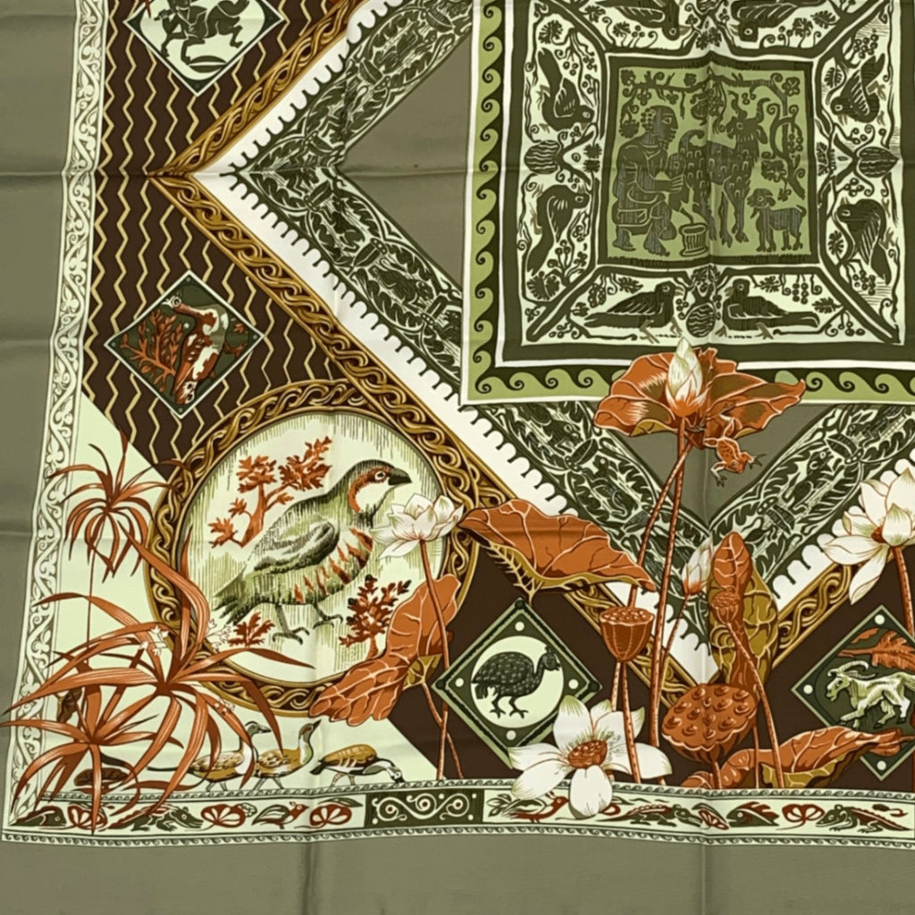 Hermes Carre 90 Silk Scarf le Jardin Des Coptes Coptic Garden Green
