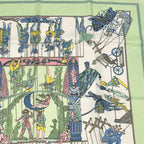 Hermes Carre 90 le Temps Des Marionnettes Marionette Time Silk Scarf Green