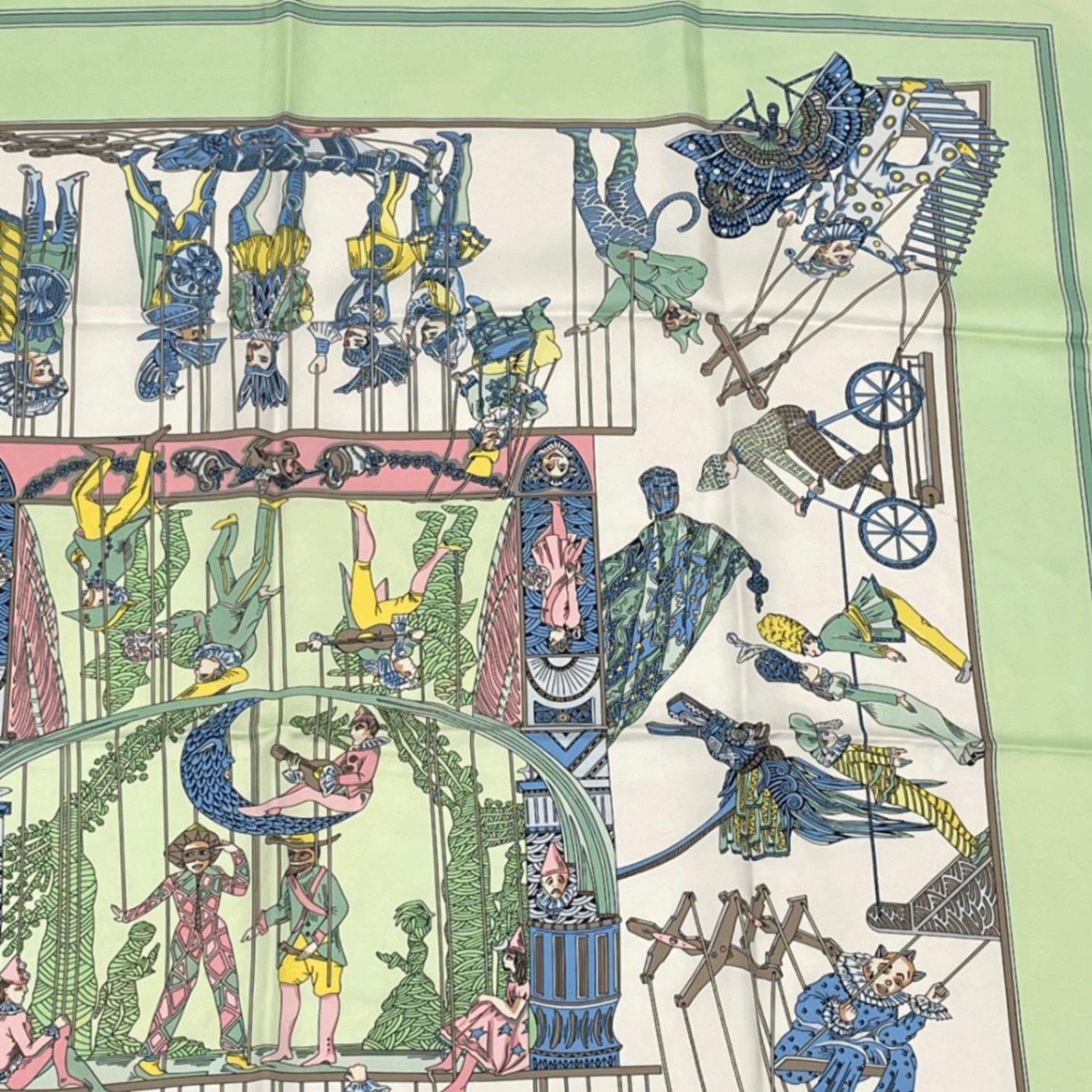 Hermes Carre 90 le Temps Des Marionnettes Marionette Time Silk Scarf Green
