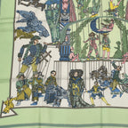 Hermes Carre 90 le Temps Des Marionnettes Marionette Time Silk Scarf Green