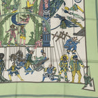 Hermes Carre 90 le Temps Des Marionnettes Marionette Time Silk Scarf Green