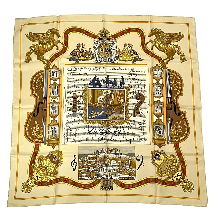 Hermes Carre 90 In Salzburg Yellow Orange Scarf Silk