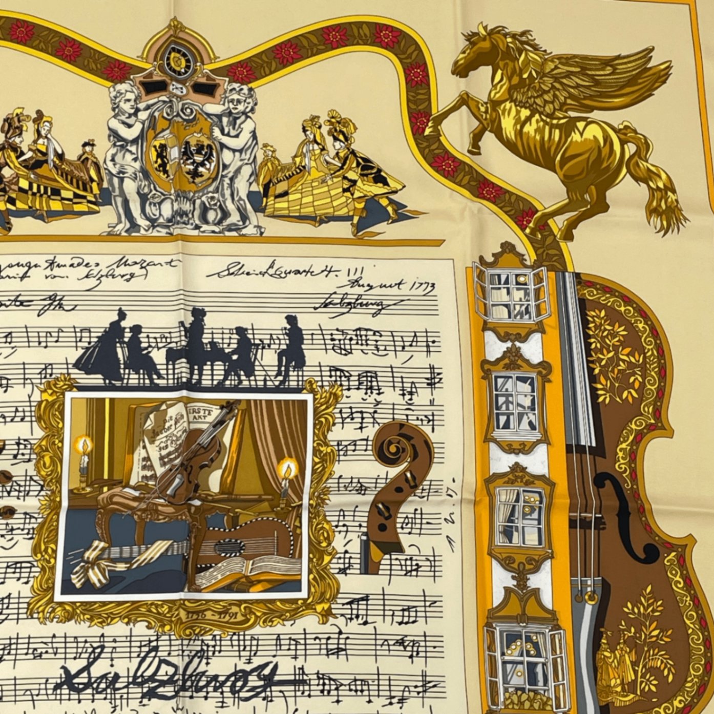 Hermes Carre 90 In Salzburg Yellow Orange Scarf Silk