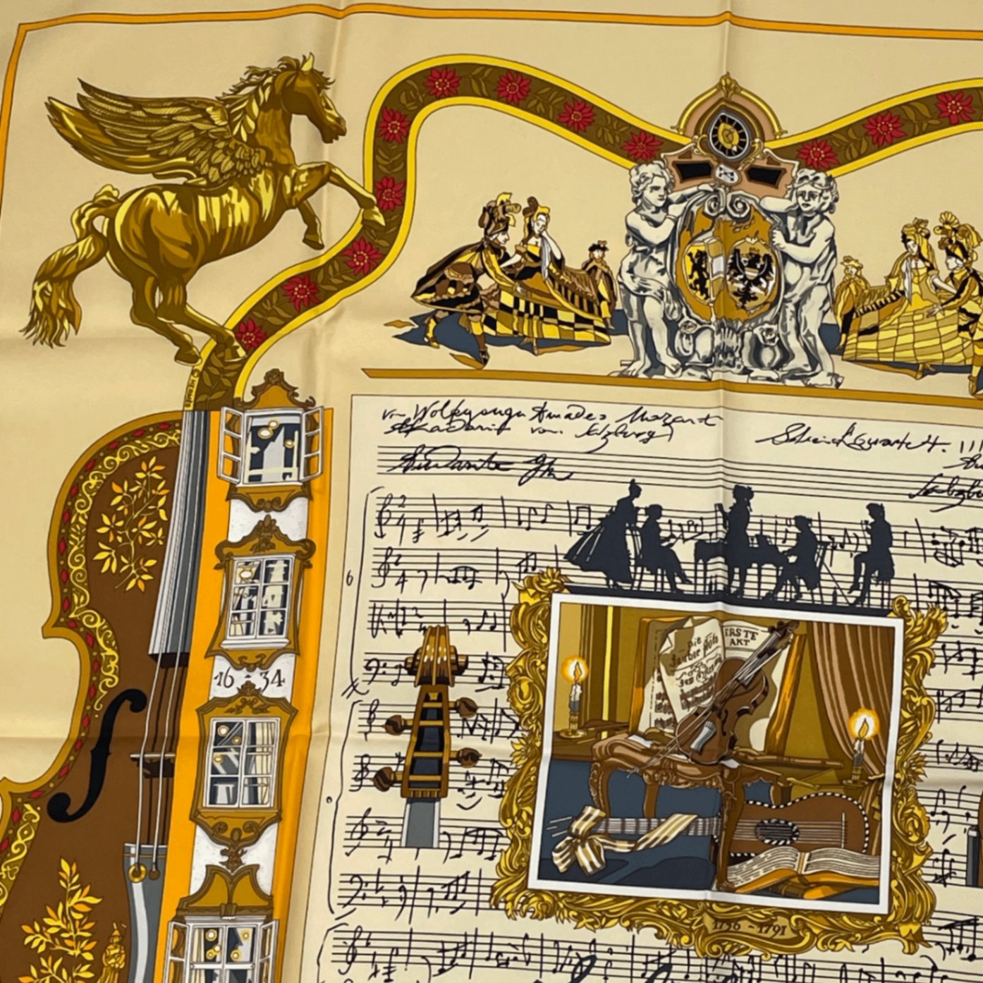 Hermes Carre 90 In Salzburg Yellow Orange Scarf Silk