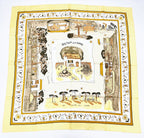 Hermes Carre 90 RE Tour A la Terre Return Yellow Silk 100% Scarf