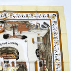 Hermes Carre 90 RE Tour A la Terre Return Yellow Silk 100% Scarf