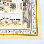 Hermes Carre 90 RE Tour A la Terre Return Yellow Silk 100% Scarf