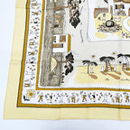 Hermes Carre 90 RE Tour A la Terre Return Yellow Silk 100% Scarf