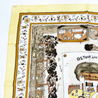 Hermes Carre 90 RE Tour A la Terre Return Yellow Silk 100% Scarf